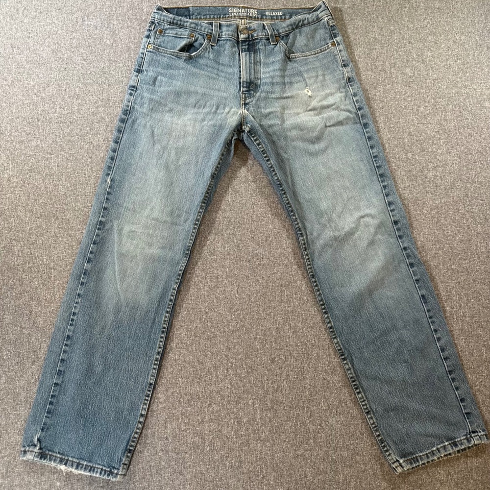 Signature by Levi Strauss Mens Relaxed Fit Jeans Blue Denim Pants W34 L32